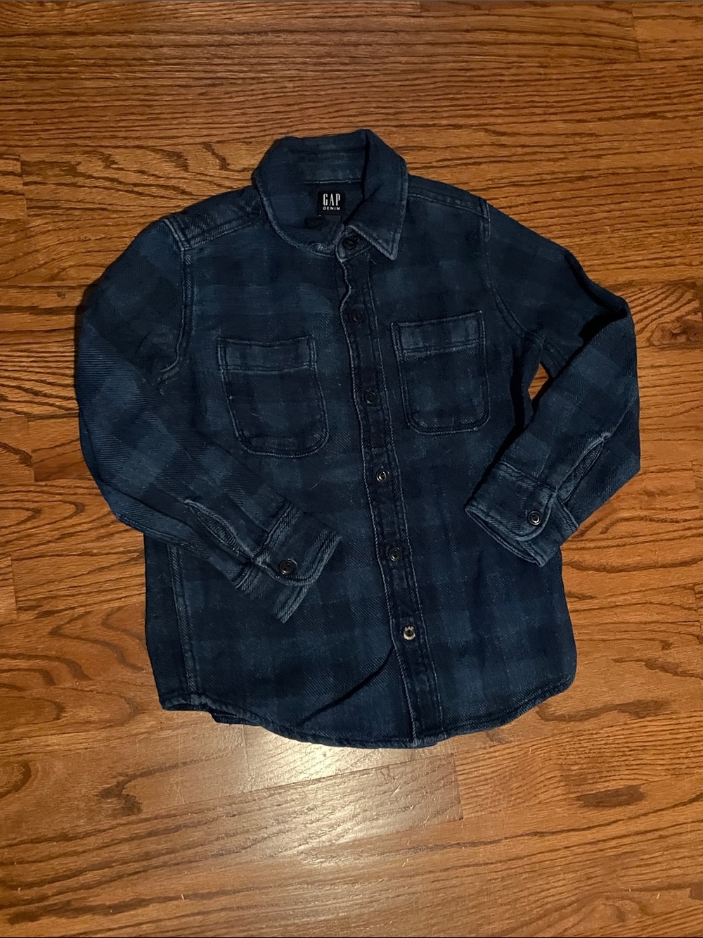 GAP Kids Navy Blue Plaid Button-Down Shirt